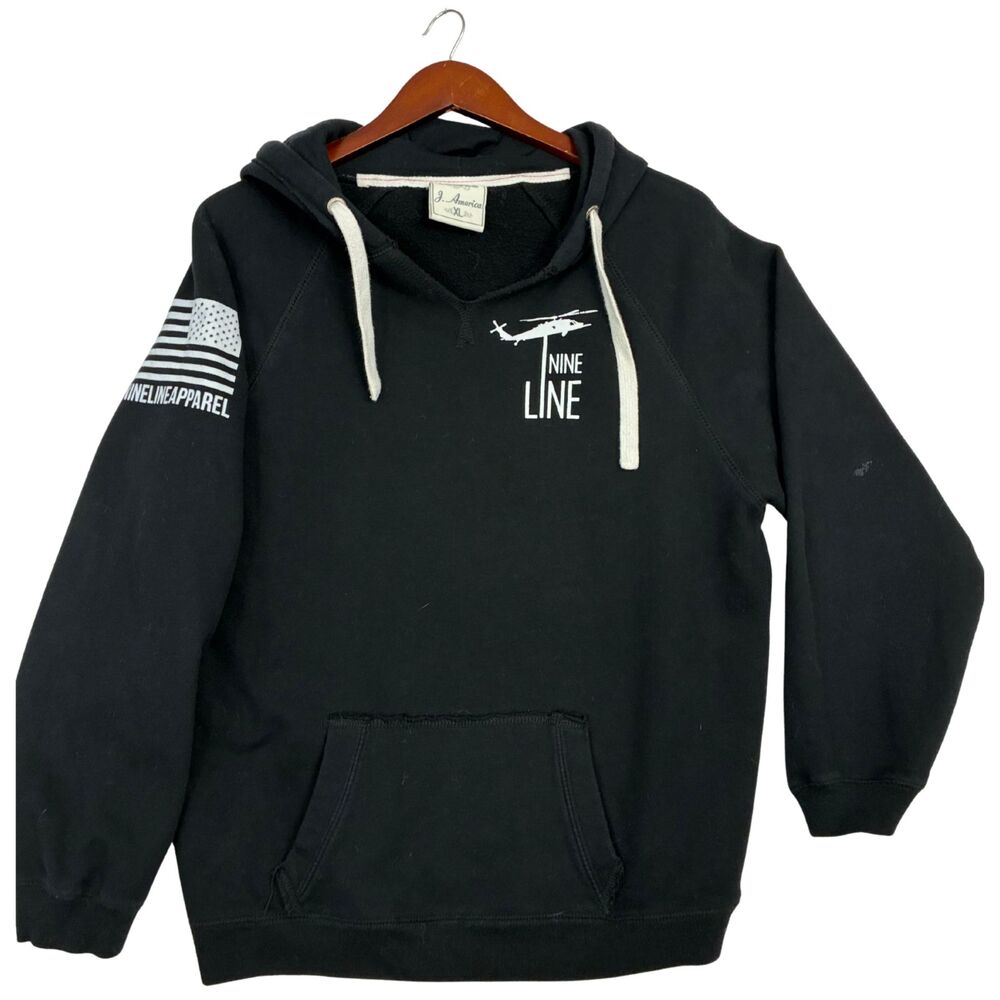 Nine Line Apparel Hoodie Mens Black American Flag Military Helicopter Pullover